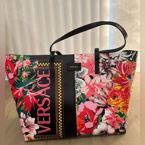 Versace Vintage Pattern 2010s Floral Leather Tote